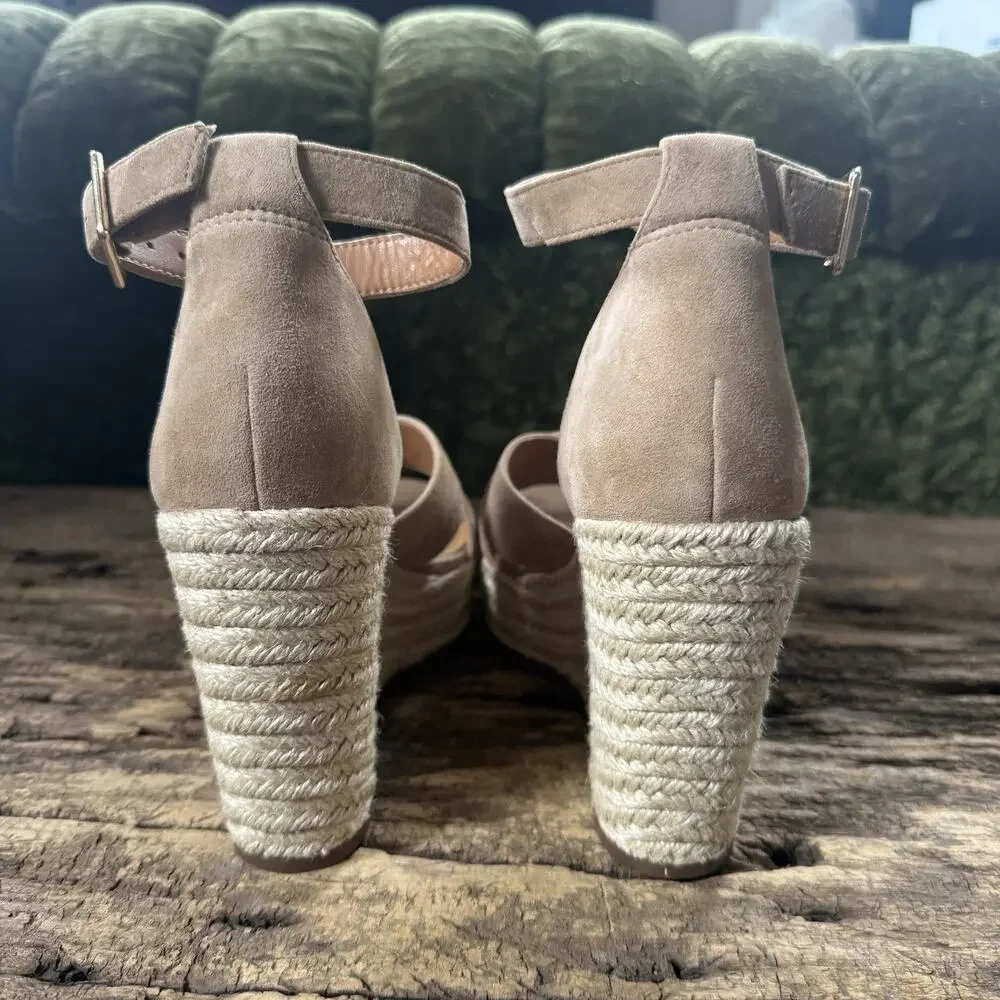 New Platform Wedge Ankle Strap Leather Cognac Sandal Women's 7.5 Lisa Vicky Gemi